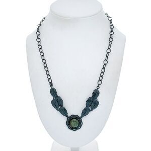 Vintage Israeli Oxidized Sterling Silver 925 Floral Labradorite Necklace 20"